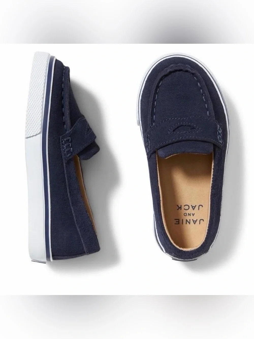 JANIE and JACK Navy Suede Little Boy’s Penny Loafers - 10